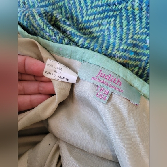Judith par Judith Lacroix Wool Blend Tweed Green Skirt Size 4 - Picture 5 of 8